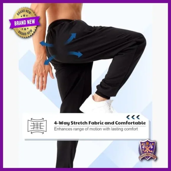Men's Athletic Joggers with Zipper Pockets Slim Fit Sweatpants 5 Pack